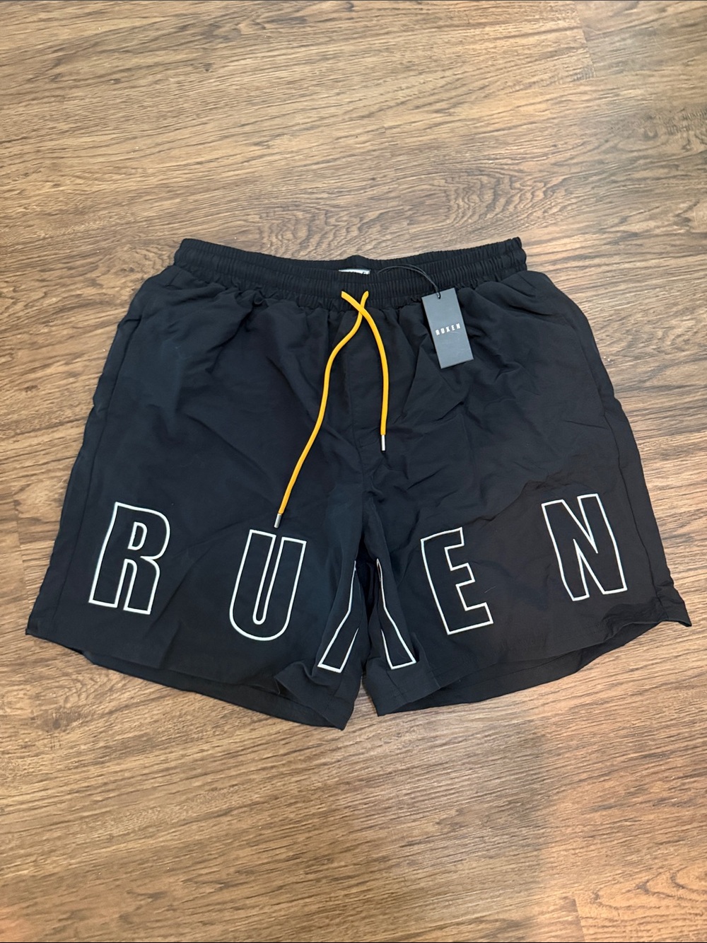Black Men's Swim Trunks with Yellow Drawcord
